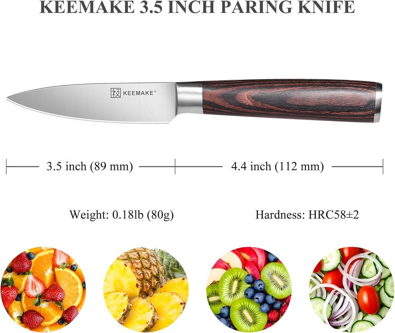 KEEMAKE 3.5 inch Paring Knife 3.5 Inch, Fruit Knife German High Carbon Stainless Steel Blade, Pakkawood Handle Small Kitchen Knife with Gift Box - Image 2